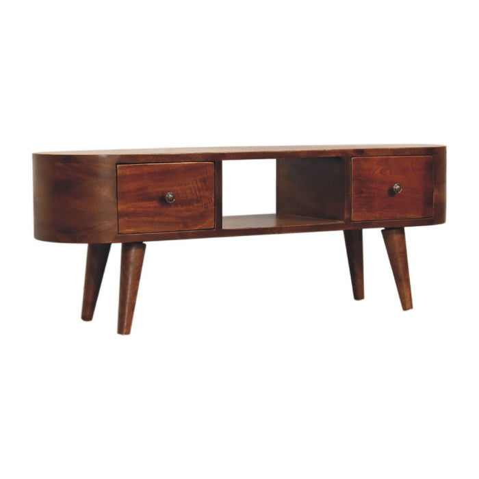 Solid Wood Enclosed Open Storage TV Stand - Brown