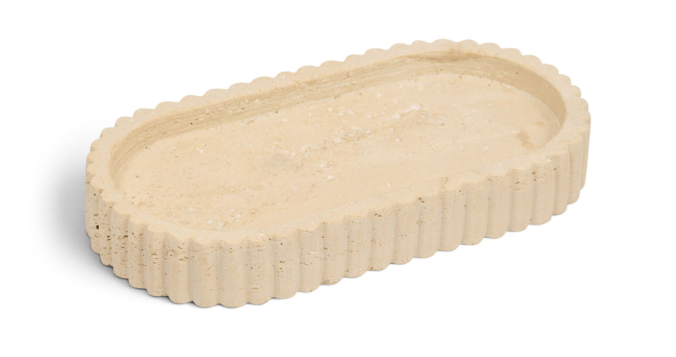 Khloe Meridian Furniture travertine tray with rounded edges and natural stone finish, ideal for serving or decorative display.