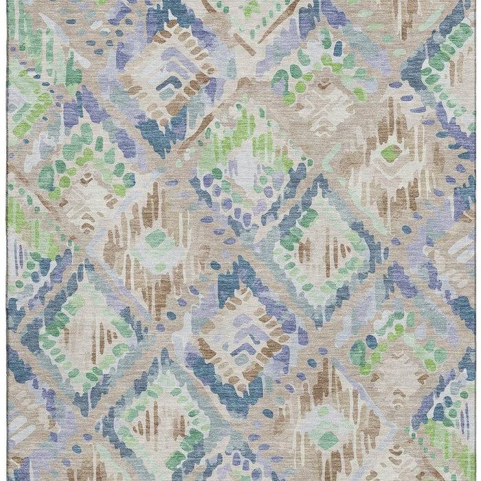 10' X 14' Geometric Washable Area Rug With UV Protection (693000) - Beige / Green / Blue