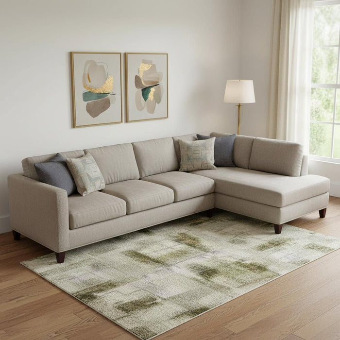 10' X 14' Abstract Washable Area Rug With UV Protection (706879) - Khaki / Beige