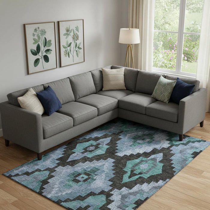 10' X 14' Washable Area Rug With UV Protection (707245) - Teal / Charcoal