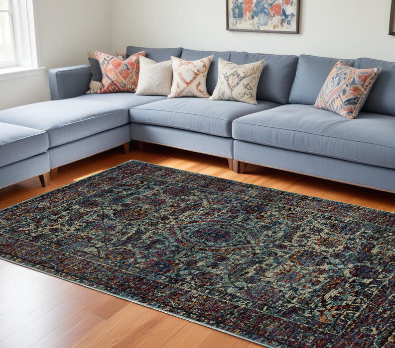 10' x 13' Oriental Power Loom Area Rug - Dark Blu