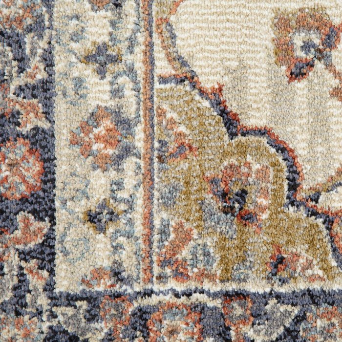 9' x 12' Floral Power Loom Area Rug - Ivory Navy And Orange
