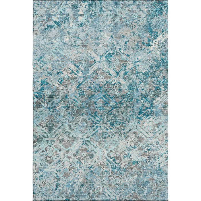 9' X 12' Diamond Washable Area Rug With UV Protection - Teal