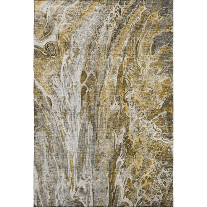 3' X 5' Abstract Washable Area Rug With UV Protection (650921) - Brown / Gray / Ivory