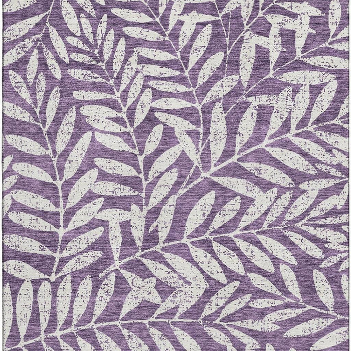 10' X 14' Floral Washable Area Rug With UV Protection (671486) - Purple / Ivory