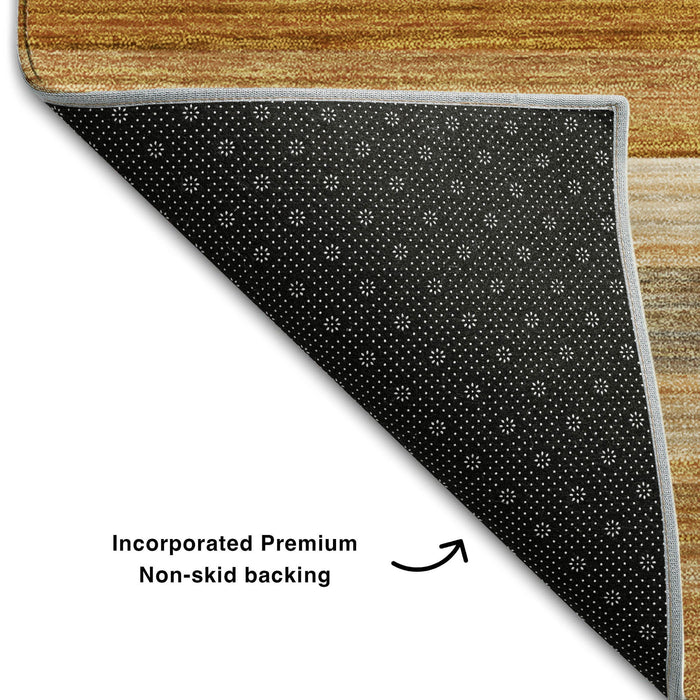 8' Striped Washable Round Rug With UV Protection (648049) - Rust / Gray / Ivory