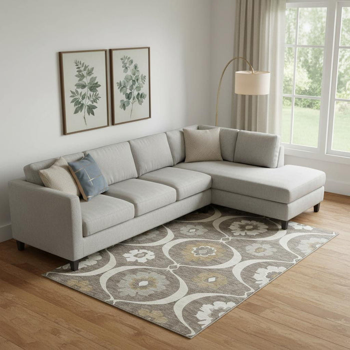 10' X 14' Medallion Washable Area Rug With UV Protection (668041) - Brown / Beige / Ivory