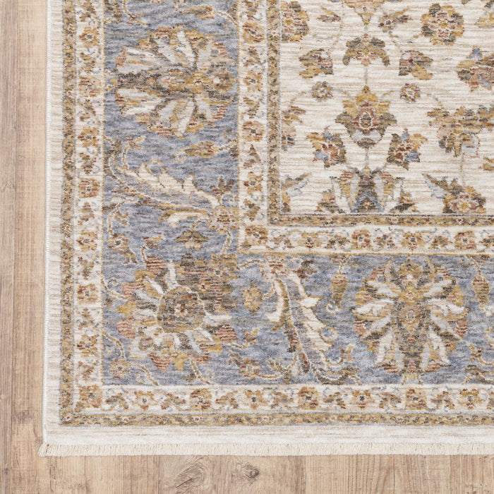 9.8' x 12.9' Oriental Power Loom Stain Resistant Area Rug With Fringe - Ivory And Blue