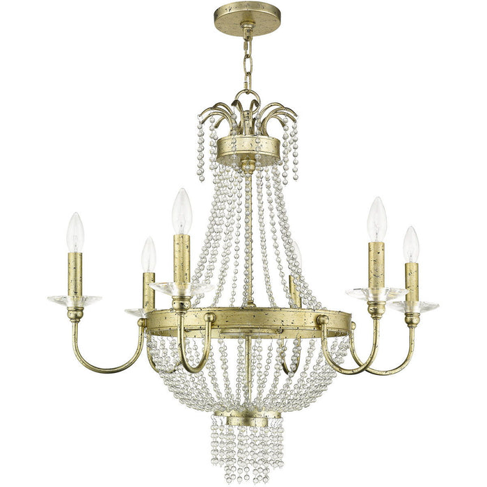 28" Six Light Dimmable Chandelier With Shades - Gold