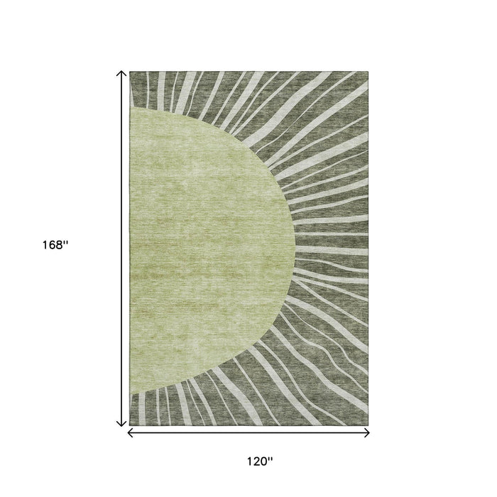 10' X 14' Abstract Washable Area Rug With UV Protection (655403) - Olive Green / Ivory