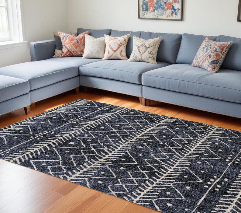 10' x 13' Striped Stain Resistant Area Rug - Blue And Ivory