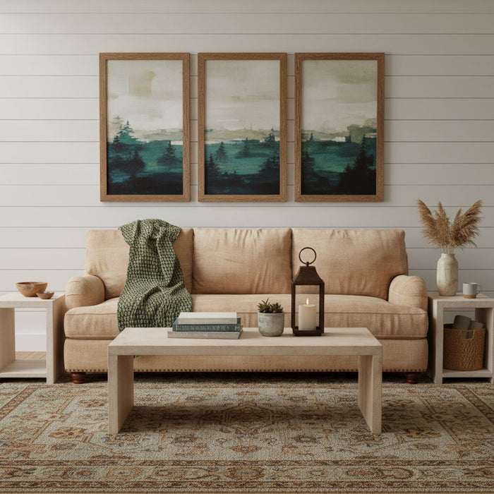 3 Piece Solid Wood Distressed Sled Coffee And End Tables Set - Natural