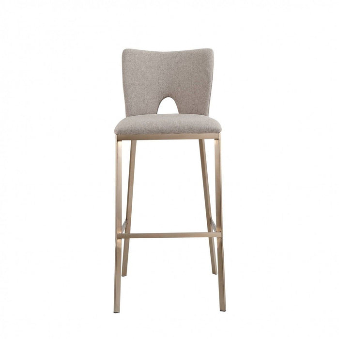 Set of two gray iron bar height chairs with antiqued brass accents, modern industrial style by HomeRoots.