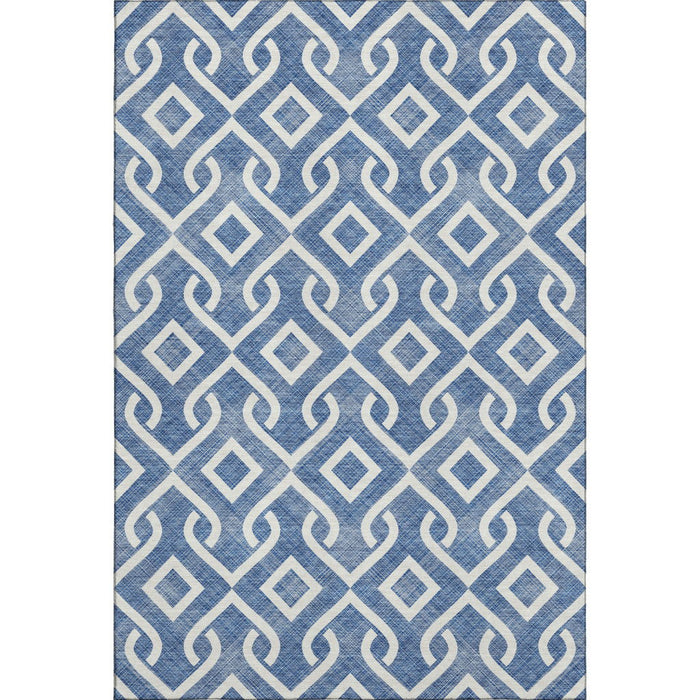 10' X 14' Geometric Washable Area Rug With UV Protection (652491) - Blue / Ivory