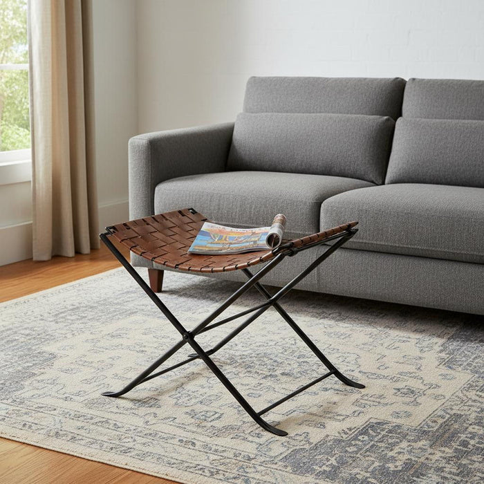 Faux Leather Stool Ottoman - Brown / Black