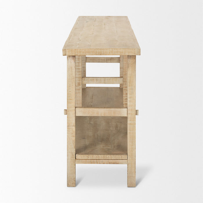 Solid Wood Distressed Six Leg Console Table With Shelf - Natural