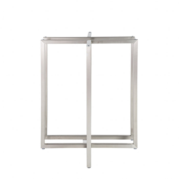 42" Rounded Glass And Metal Trestle Base Dining Table - Clear