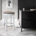 Set of two Giga 360° swivel wooden barstools with upholstered seats, counter height, modern design for kitchen or bar area.