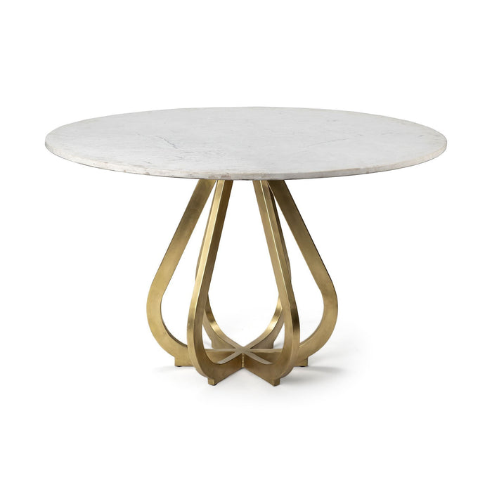 48" Rounded Marble And Metal Pedestal Base Dining Table - Gold