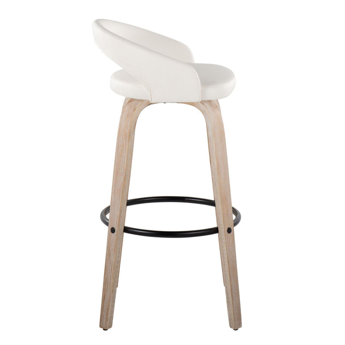 Grotto - Upholstered Fixed-Height Barstool (Set of 2) - Whitewashed Wood, White Faux Leather, Black Metal
