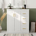 Giga bathroom vanity with sink, storage cabinet, three drawers, and soft-closing doors in a freestanding set