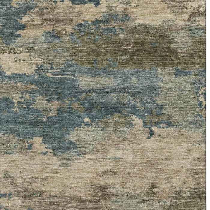 10' X 14' Abstract Washable Area Rug With UV Protection (717206) - Teal / Beige