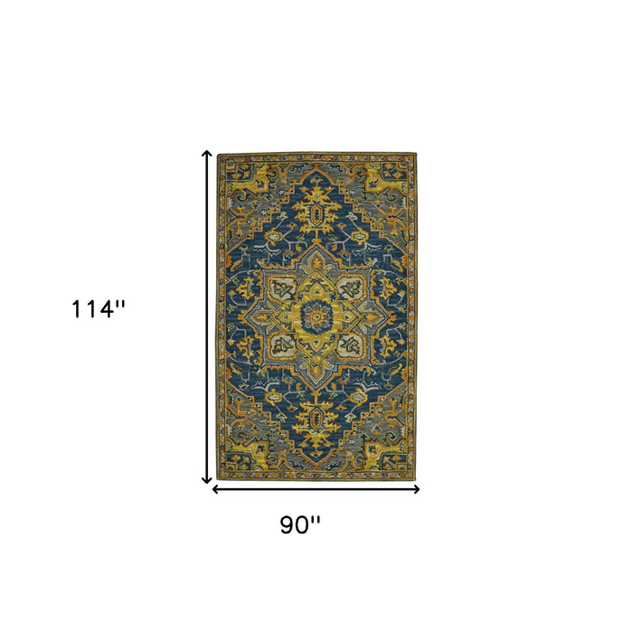 8' X 10' Wool Medallion Hand Tufted Area Rug - Blue And Orange