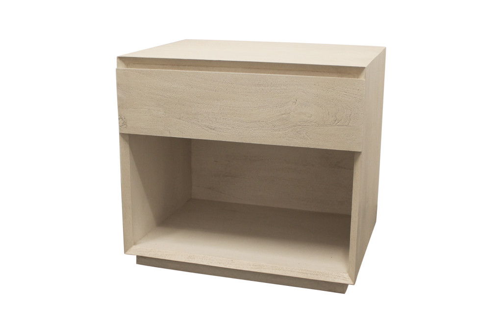 24" Contemporary Solid Wood Ribbed Texturere One Drawer Nightstand - Natural