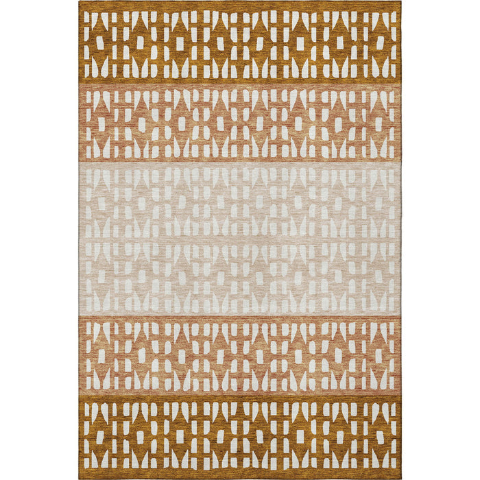 10' X 14' Geometric Washable Area Rug With UV Protection (676356) - Rust / Ivory