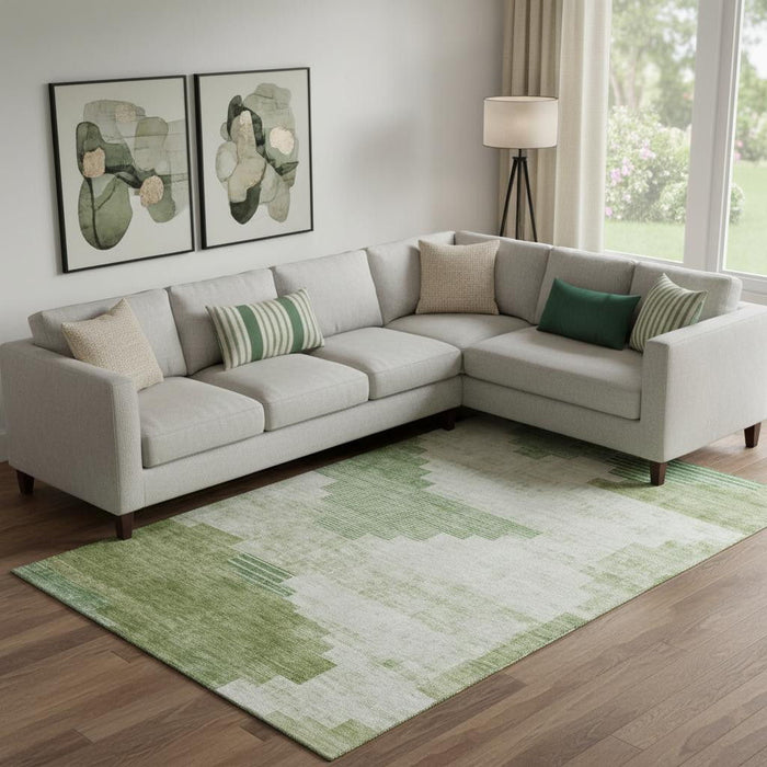 10' X 14' Geometric Washable Area Rug With UV Protection (704945) - Sage / Ivory