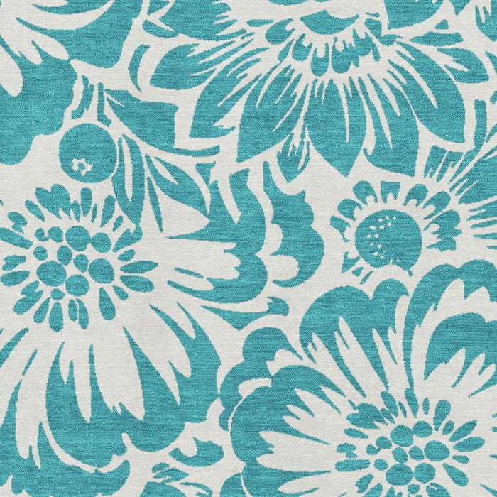 10' X 14' Floral Washable Area Rug With UV Protection (648712) - Teal / Ivory