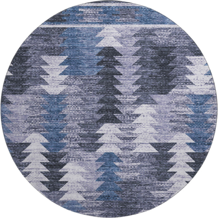 8' Southwestern Washable Round Rug With UV Protection - Blue / Ivory