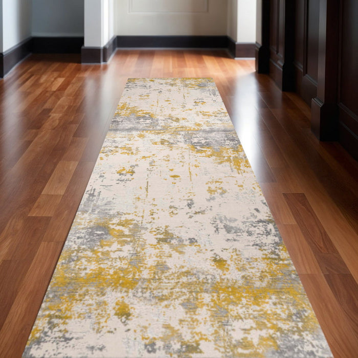 16' Abstract Runner Rug (610288) - Gold / Gray
