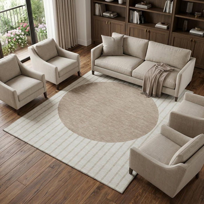 10' X 14' Striped Washable Area Rug With UV Protection (678299) - Ivory / Beige / Taupe