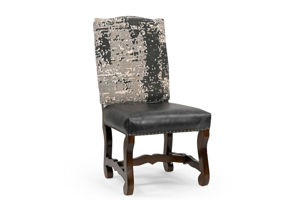 Solid Wood Upholstered Chenille Leather Dining Side Chairs (Set of 2) - Black / Brown / Gray