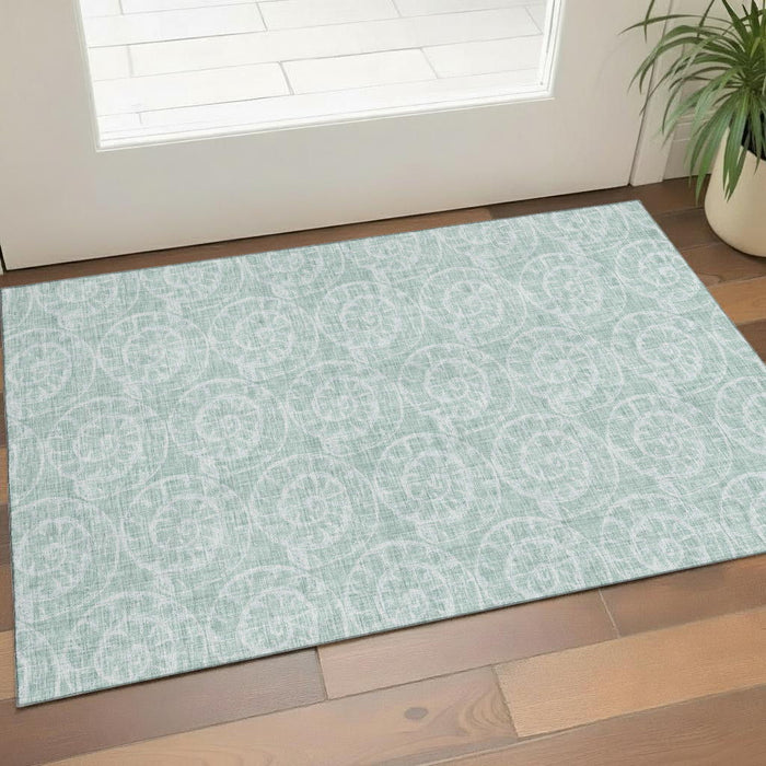 3' X 5' Geometric Washable Area Rug With UV Protection (646110) - Green / Ivory
