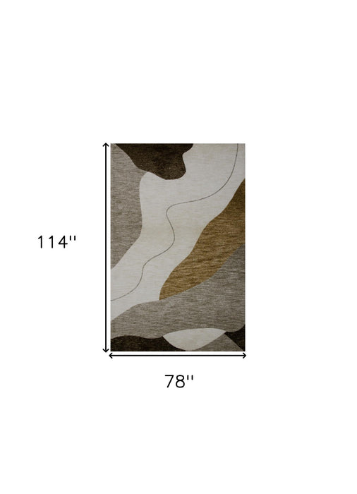 7' x 10' Abstract Power Loom Distressed Area Rug - Beige And Brown