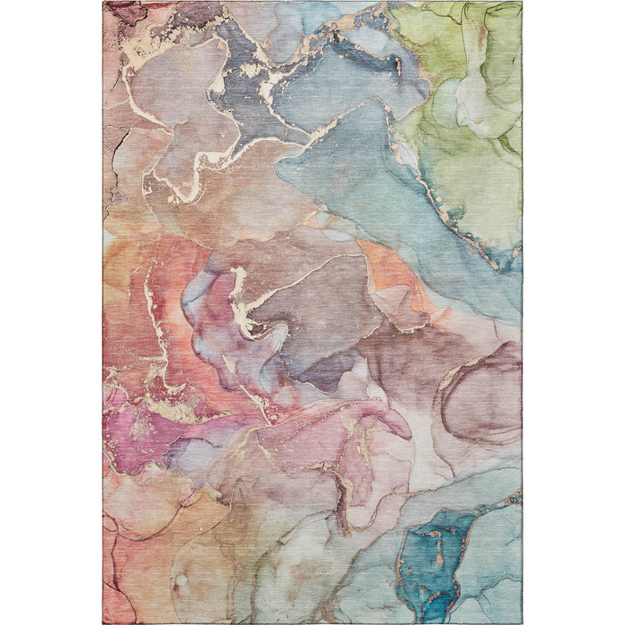 9' X 12' Abstract Washable Area Rug With UV Protection (646487) - Blue / Green / Rust
