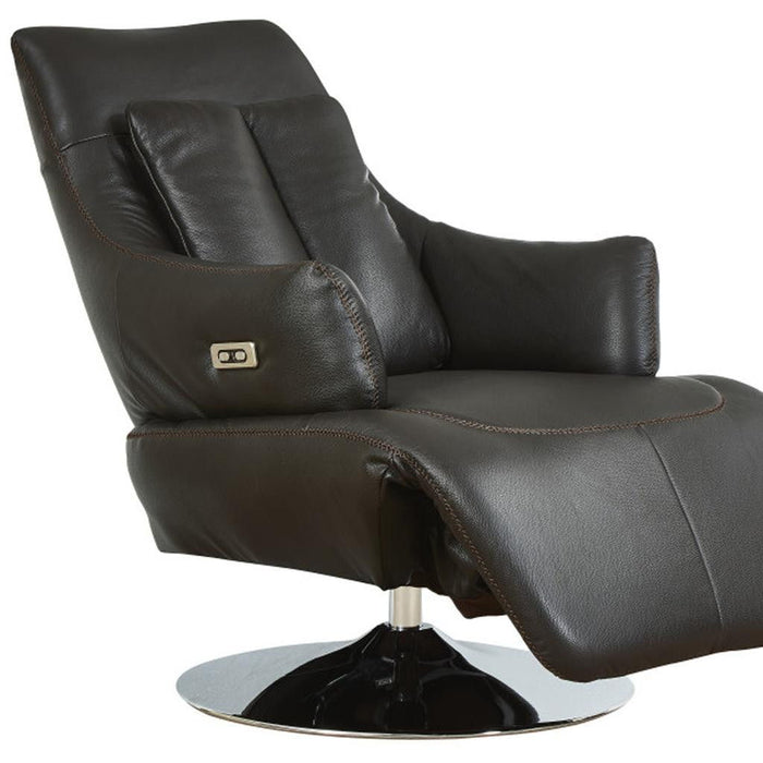 Tufted Genuine Leather Power Swivel Recliner (730567) - Brown
