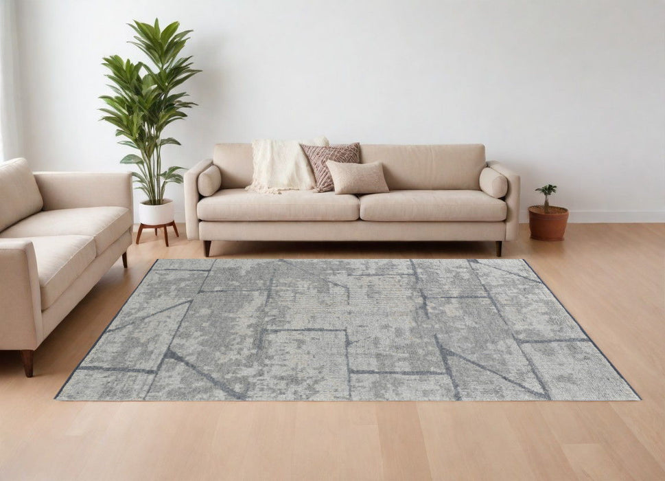9' x 13' Wool Abstract Hand Knotted Worn Faded Area Rug - Gray And Silver