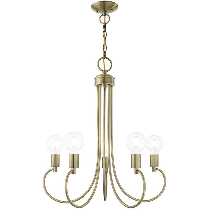 26" Five Light Dimmable Chandelier With Shades - Antiqued Brass