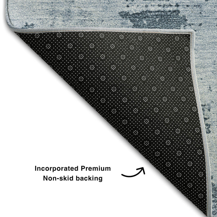 10' X 14' Abstract Washable Area Rug With UV Protection (683183) - Denim Blue / Ivory