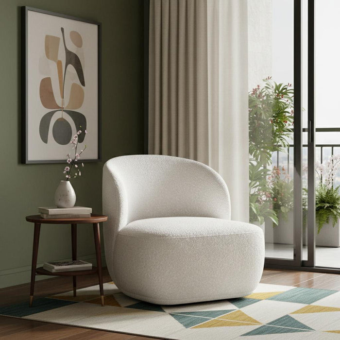Boucle Mod Wingback Chair - White