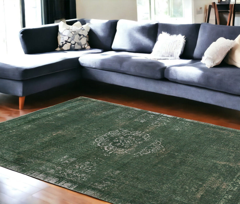 9' x 12' Medallion Non Skid Area Rug - Gray And Green