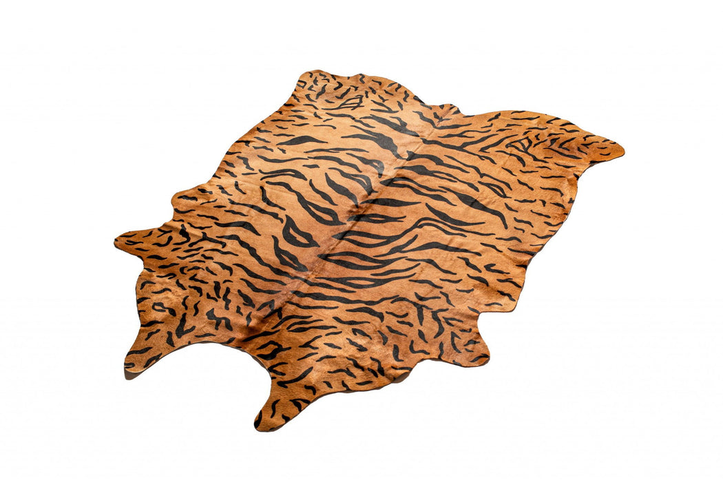 72" x 84" Tiger Cowhide Rug - Black On Natural