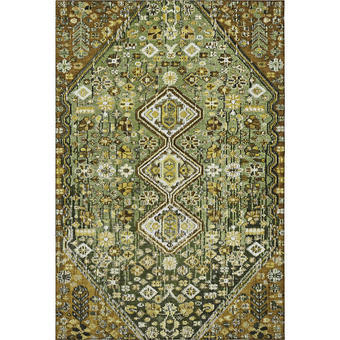 10' X 14' Geometric Washable Area Rug With UV Protection (705167) - Olive Green / Ivory / Brown