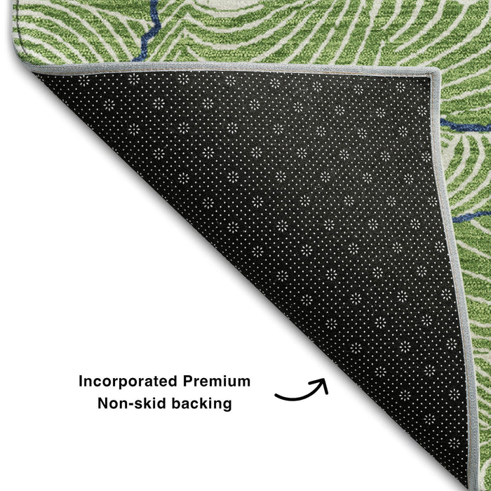 10' X 14' Abstract Washable Area Rug With UV Protection (682205) - Green / Ivory / Navy Blue