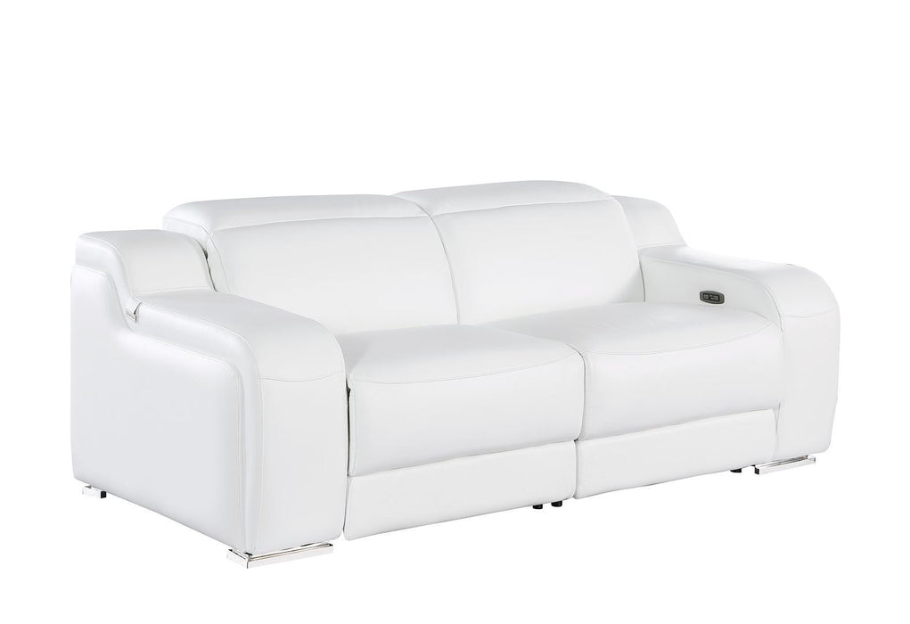 Italian Leather Power Reclining Loveseat (633747) - White / Silver