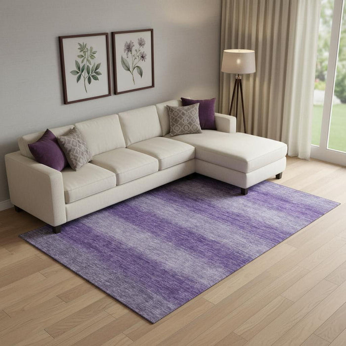 10' X 14' Striped Washable Area Rug With UV Protection (699562) - Purple / Lavender